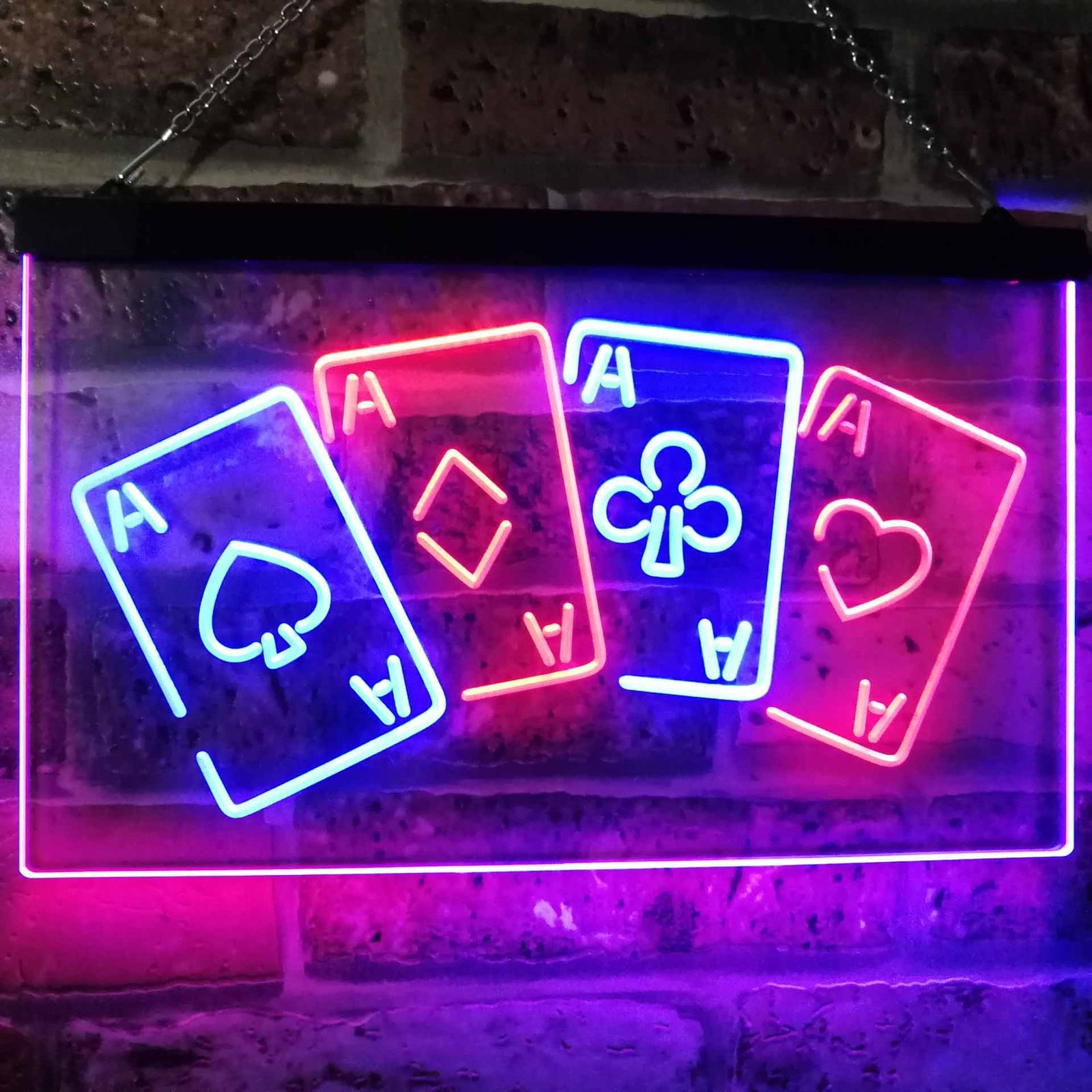 Four Aces Poker Bar Dual Color Led Neon Sign